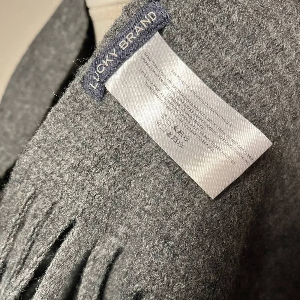 Lucky Brand scarf dark grey charcoal brushed fringe cozy warm rectangular